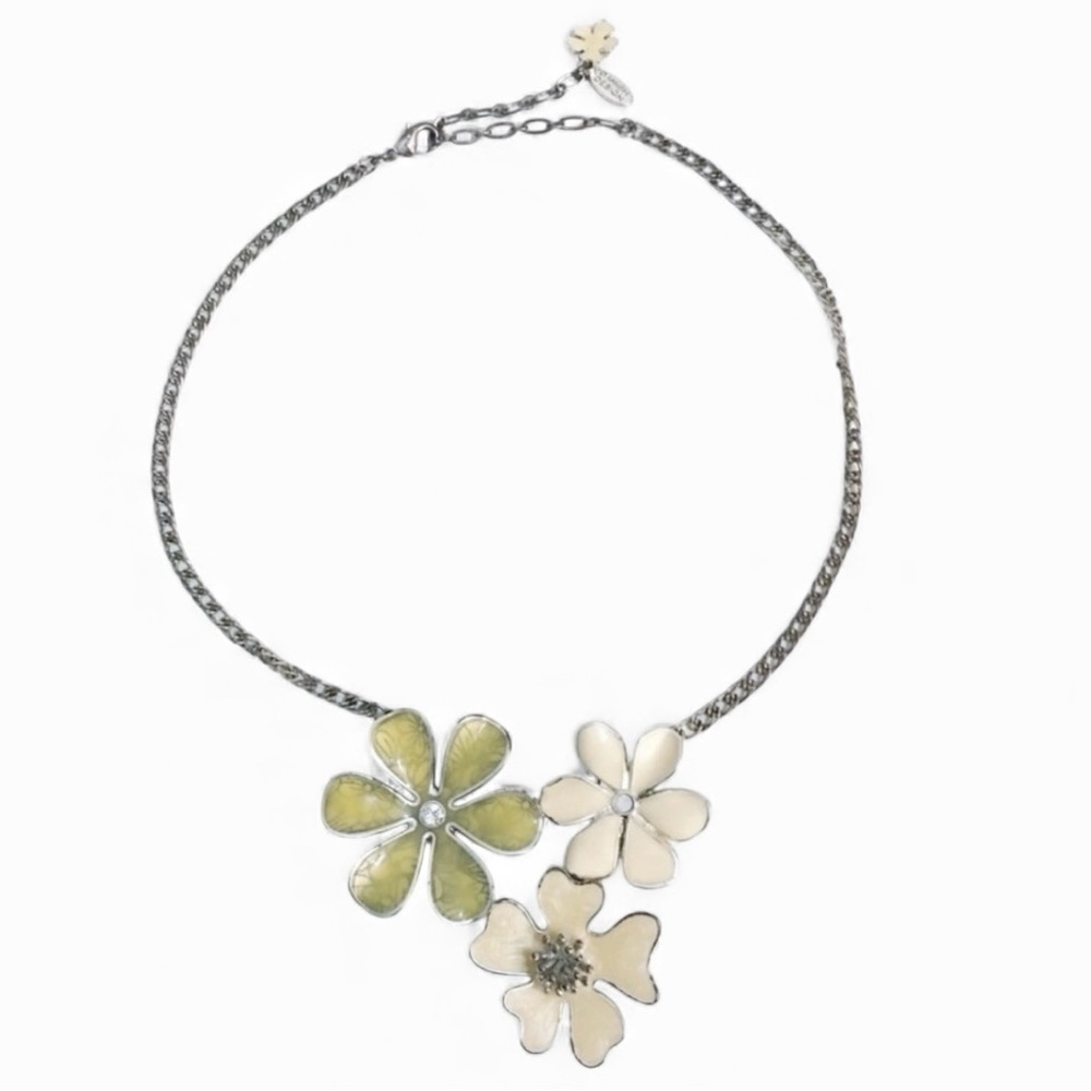 Pilgrim Neutral Toned Floral Enamel Necklace Sage Green, Cream, White